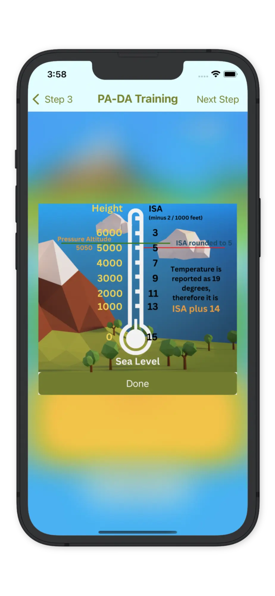 PD Altitude training screen